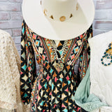 Turquoise Pink & Black Maxi Peasant Dress