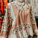 Dusty Rose Thermal + Floral Babydoll Top