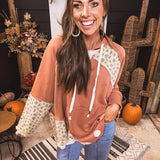 Terra Cotta Distressed Floral Mix Hoodie