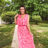 Pink Coral Leaf Blossom Maxi Dress