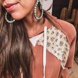 Terra Cotta Distressed Floral Mix Hoodie