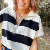 Black Block Stripe Half Zip Sweater Vest