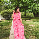 Pink Coral Leaf Blossom Maxi Dress