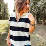 Black Block Stripe Half Zip Sweater Vest