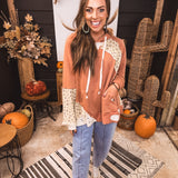 Terra Cotta Distressed Floral Mix Hoodie