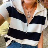Black Block Stripe Half Zip Sweater Vest