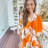 Bold Orange Floral Oversize Cover Up Kimono Dress