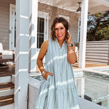 MULTI STRIPE BUTTON DOWN DRESS
