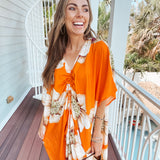 Bold Orange Floral Oversize Cover Up Kimono Dress