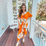 Bold Orange Floral Oversize Cover Up Kimono Dress