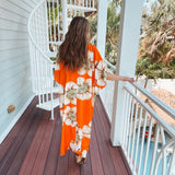 Bold Orange Floral Oversize Cover Up Kimono Dress