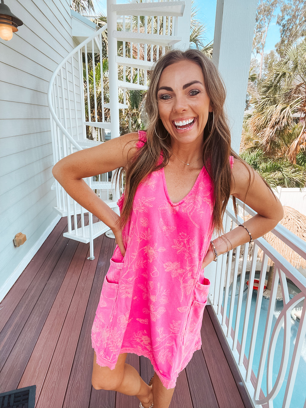 Pink Floral Washed Terry Dress