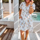 FLORAL SMOCKED RUFFLE VNECK DRESS
