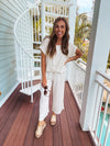 Oatmeal Linen Like Drawstring Hem Round Neck Dolman