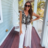 Black Tapestry Embroidered Tie Front Vest