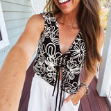 Black Tapestry Embroidered Tie Front Vest