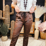 Chocolate Faux Leather Jogger