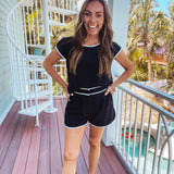 Black Linen Luxe Piped Set