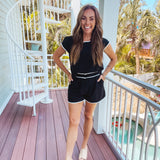 Black Linen Luxe Piped Set