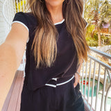 Black Linen Luxe Piped Set