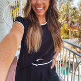 Black Linen Luxe Piped Set