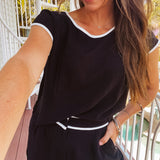 Black Linen Luxe Piped Set