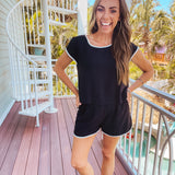 Black Linen Luxe Piped Set