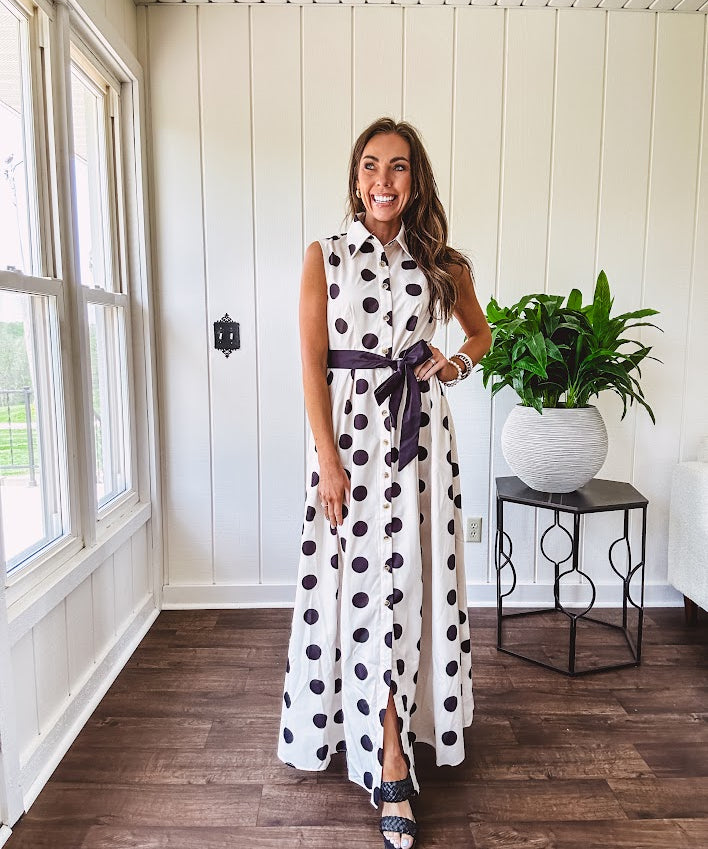 Cream Polka Dot Belted Dress – The Red Raccoon