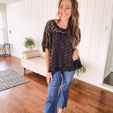 Washed Black Eyelet Pullover