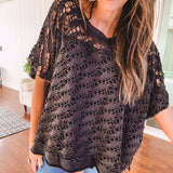 Washed Black Eyelet Pullover