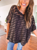Washed Black Eyelet Pullover