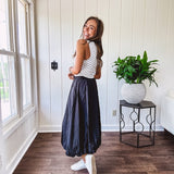 Soft and stretchy black and white striped tank with wide straps, square neckline and micro rib texture.