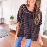 Washed Black Eyelet Pullover