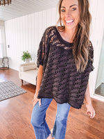 Washed Black Eyelet Pullover