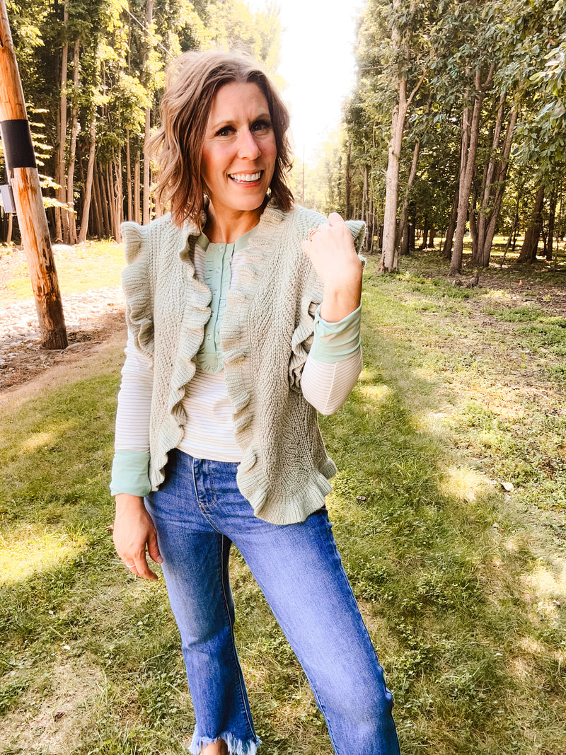 Mint Ruffle Crochet Vest
