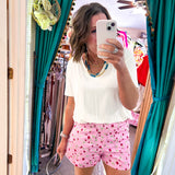 Pink Botanical Print Shorts