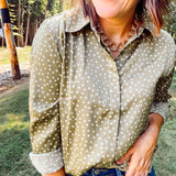 Light Olive Polka Dot Button Front Blouse
