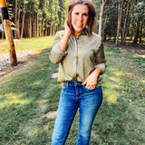 Light Olive Polka Dot Button Front Blouse