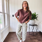 Cotton brown tee with a boxy cut and tie dyed underlayment peeking out of star cutouts, adorned with multicolor mini crystals.