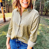 Light Olive Polka Dot Button Front Blouse