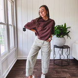 Mineral washed light olive denim barrel pants with carpenter design, side pockets and button and zipper closure with elastic back waist.