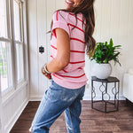 High rise stretch medium wash denim in a mom jean style with distressing at the knees and ankles, skinny design.