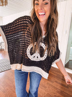 Peace Crochet Open Weave Pullover