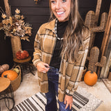 Camel Plaid Button Front Lightweight Shacket