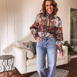 Brick Multi Floral Patch Button Down Shirt