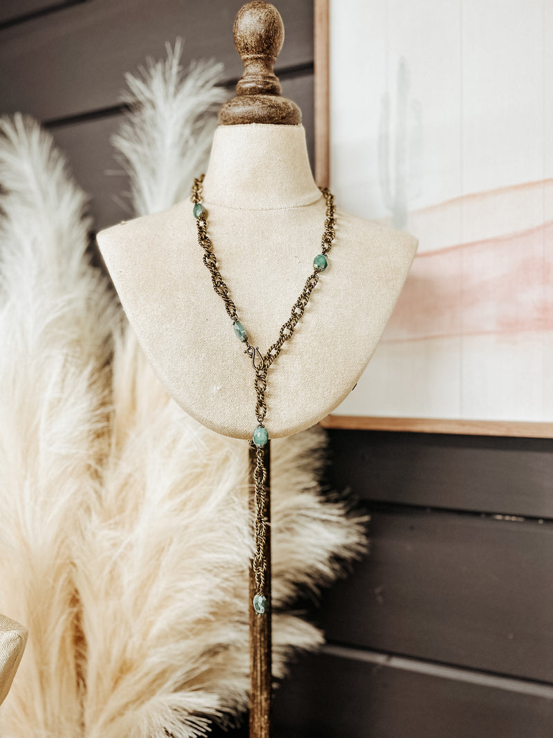 Vintage Bronze + Turq Lariat Necklace