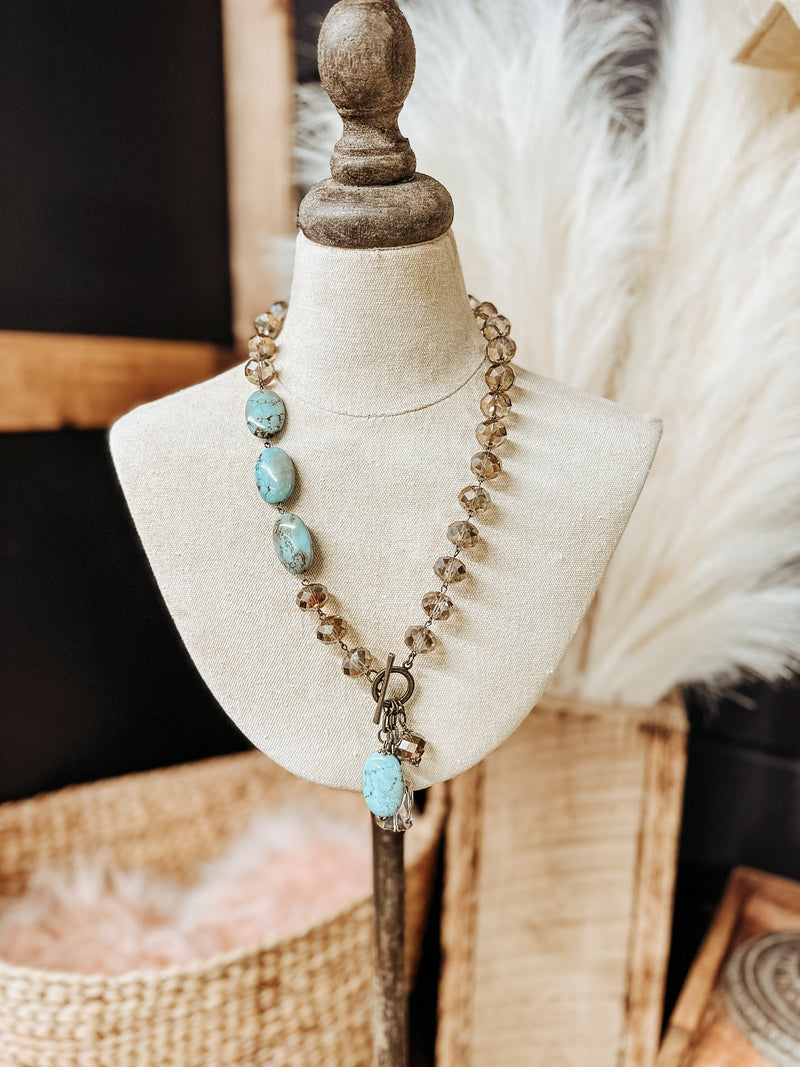 Turq Oval + Mocha Stone Toggle Necklace