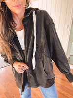 Washed Black Zip Up Hooded Jacket