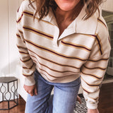 Ivory Stripe Polo Collar Sweater