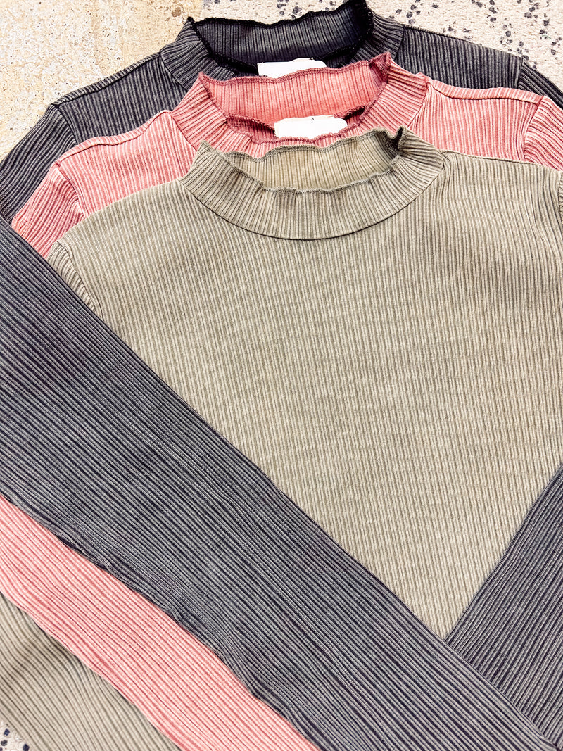 Washed Rib Knit Fitted L/S